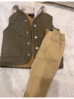 7 For All Mankind Olive Green Quilted Vest with Tan Sherpa Lining